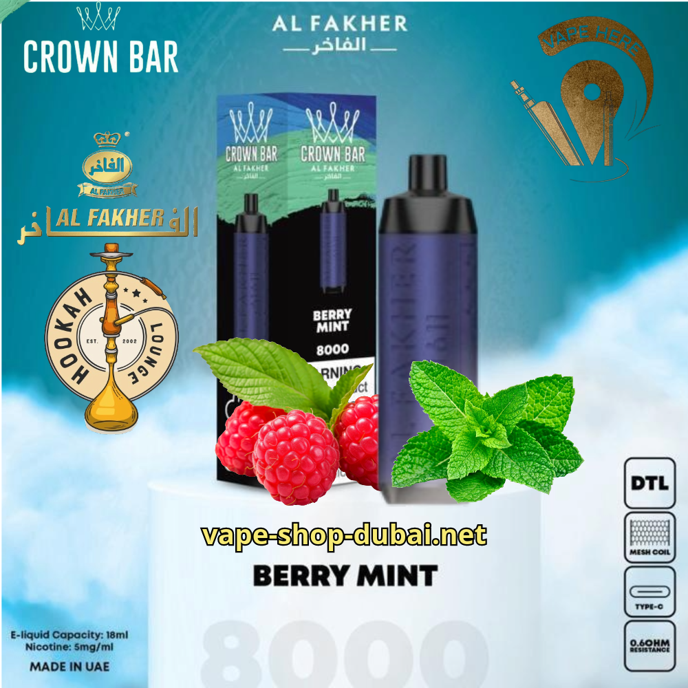 AL FAKHER CROWN BAR 8000 PUFFS BERRY MINT